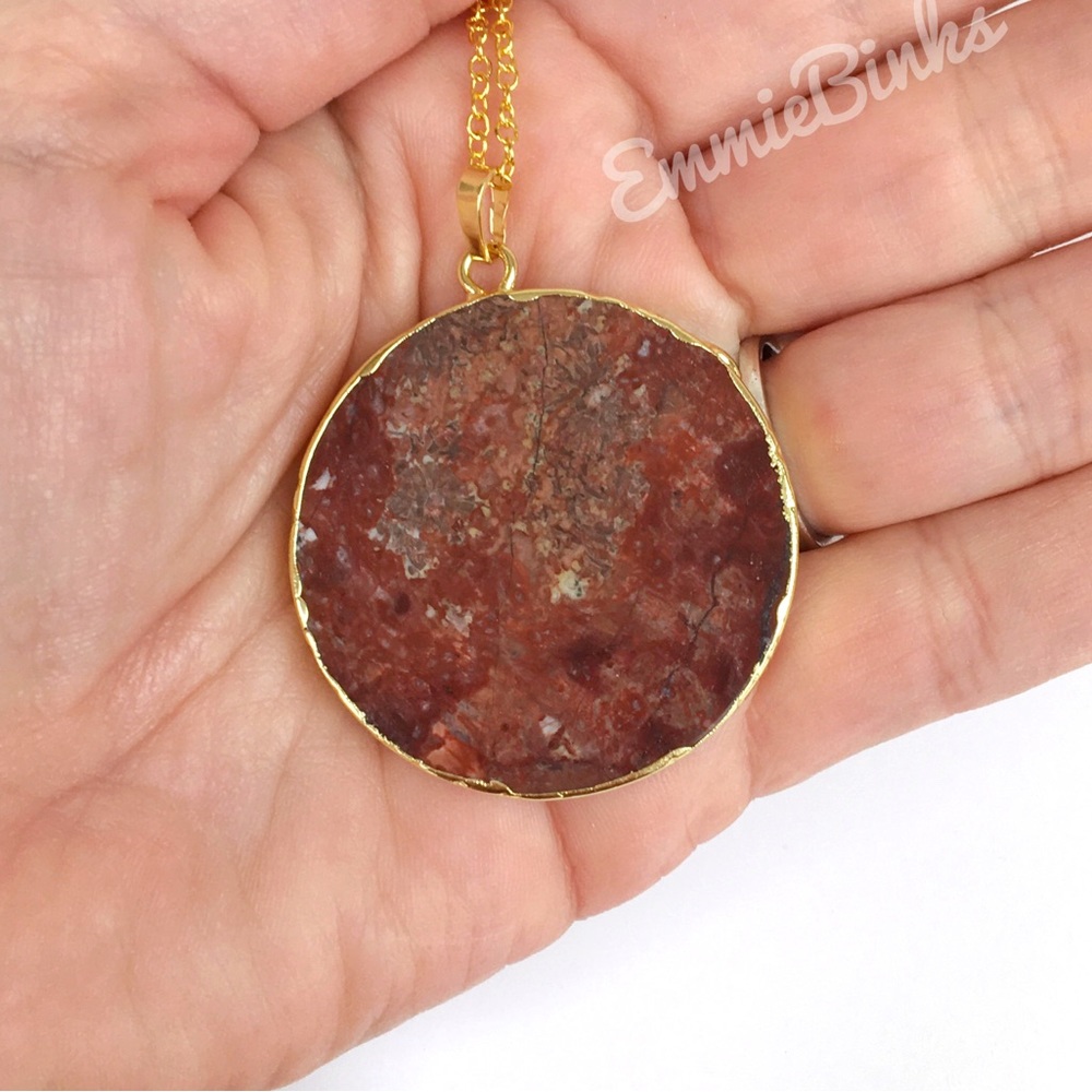 New Exquisite 24KGP Mexican Happy Lace Agate Slice Pendant Necklace / Happiness